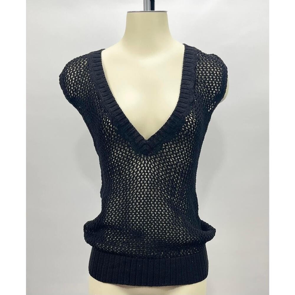 Ann Taylor Loft Knit Sweater Vest Wms XS Black V Neck Y2K Chic Whimsigoth Preppy